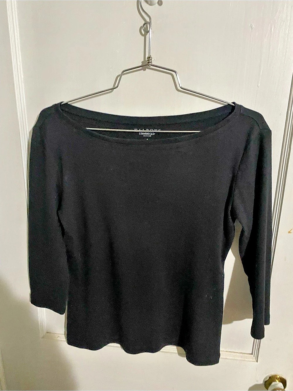 Talbots Pima Cotton Bateau Neck Tee Black Petite